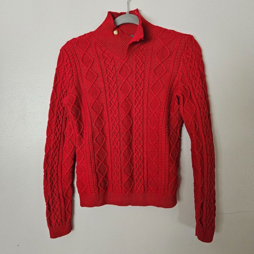 VTG Lauren Ralph Lauren Cable-knit Sweater Womens Small Lipstick Red 100% Cotton